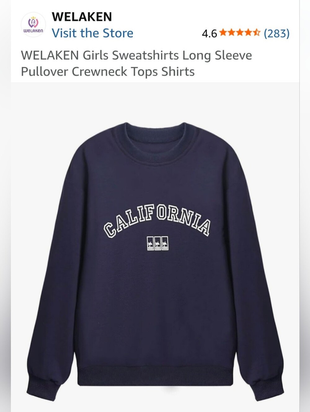 Girl’s Navy California Crewneck Sweatshirt. BB 39